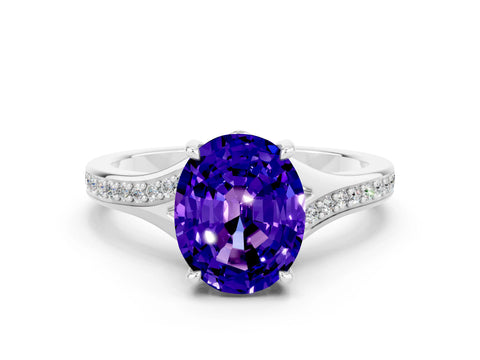 Silver Oval Cut Tanzanite Solitaire Ring with Pavé Band and Prong Setting_12