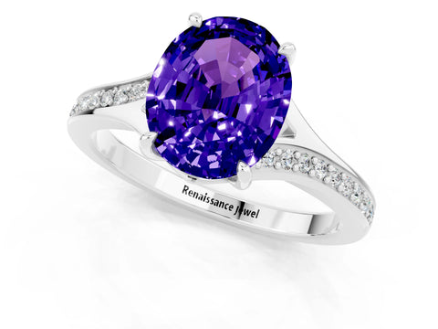 Silver Oval Cut Tanzanite Solitaire Ring with Pavé Band and Prong Setting_13