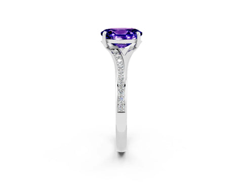 Silver Oval Cut Tanzanite Solitaire Ring with Pavé Band and Prong Setting_14