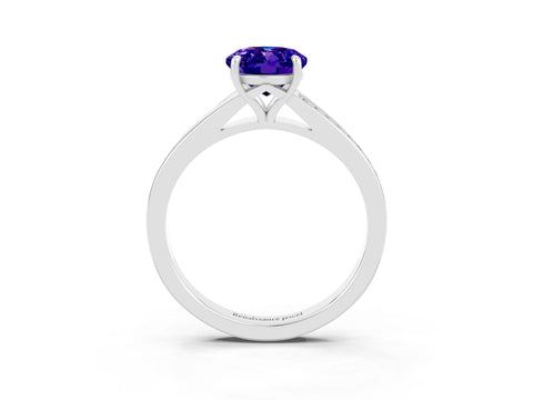 Silver Oval Cut Tanzanite Solitaire Ring with Pavé Band and Prong Setting_15