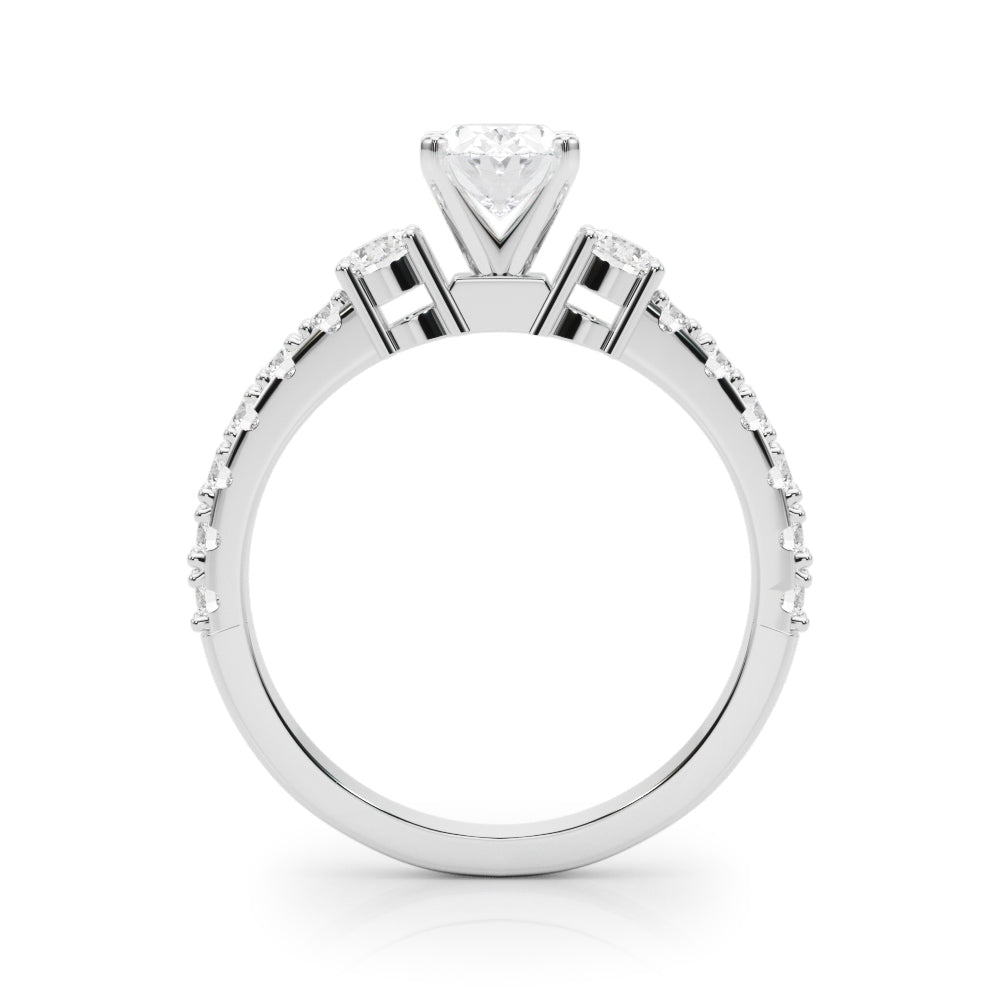 Silver Oval Cut Three-Stone Diamond Pavé Band with Prong Setting 1