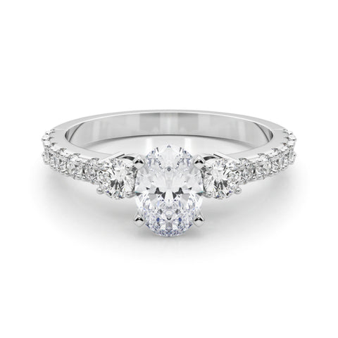 Silver Oval Cut Three-Stone Diamond Pavé Band with Prong Setting