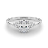 Silver Oval Cut Three-Stone Diamond Ring with Pear Side Stones on a Classic Solitaire Band with Prong Setting 2