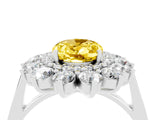 Silver Oval Cut Yellow Sapphire Floral Double Halo Engagement Ring with Prong Setting_142