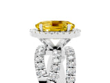 Silver Oval Cut Yellow Sapphire Halo Ring with Round Split Shank and Prong Setting_83
