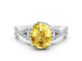 Silver Oval Cut Yellow Sapphire  Halo Twist Band Solitaire Prong Setting Ring_12