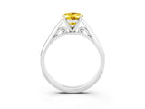 Silver Oval Cut Yellow Sapphire Solitaire Engagement Ring with Cathedral Setting and Four-Prong Mount_15