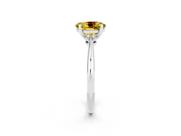 Silver Oval Cut Yellow Sapphire Solitaire Engagement Ring with Classic Band and Four-Prong Setting