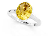 Silver Oval Cut Yellow Sapphire Solitaire Ring with Flower Prong Setting and Classic Band_13