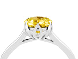 Silver Oval Cut Yellow Sapphire Solitaire Ring with Flower Prong Setting and Classic Band_16