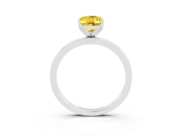 Silver Oval Cut Yellow Sapphire Solitaire Ring with Thin Band and Prong Setting