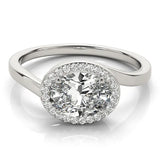 Silver Oval Diamond Bezel Halo Ring with Plain Band 1