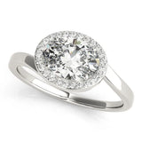 Silver Oval Diamond Bezel Halo Ring with Plain Band