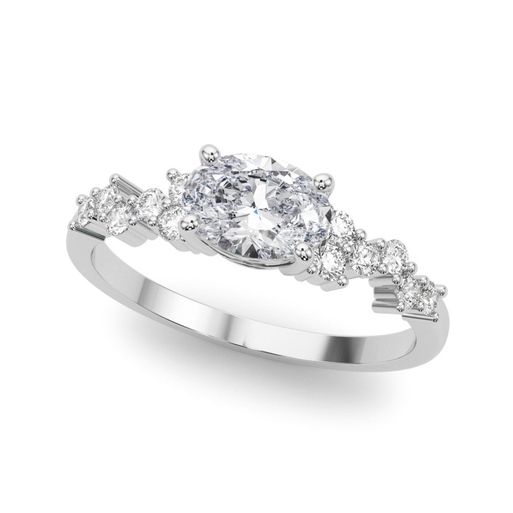 Platinum 1.58 Carat E VVS2 Oval Diamond Cluster Pavé Band with Four-Prong Setting