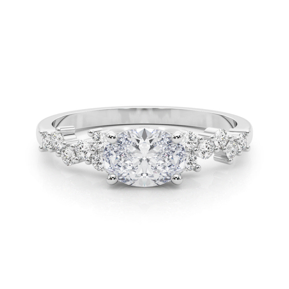 Silver Oval Diamond Cluster Pavé Band with Four-Prong Setting 2