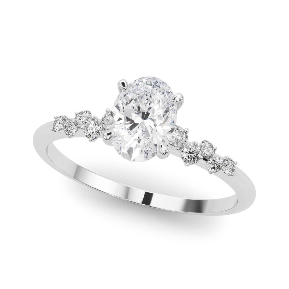 Silver Oval Diamond Cluster Prong-Set Solitaire Ring 1