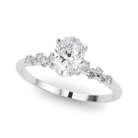 Silver Oval Diamond Cluster Prong-Set Solitaire Ring 1