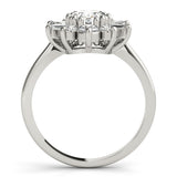 Silver Oval Diamond Cluster Ring with Round and Baguette Stones, Split Shank Band, Prong Setting