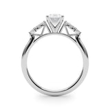 Silver Oval Diamond Floral Side Stone Solitaire with Marquise Accents and Four-Prong Setting 1