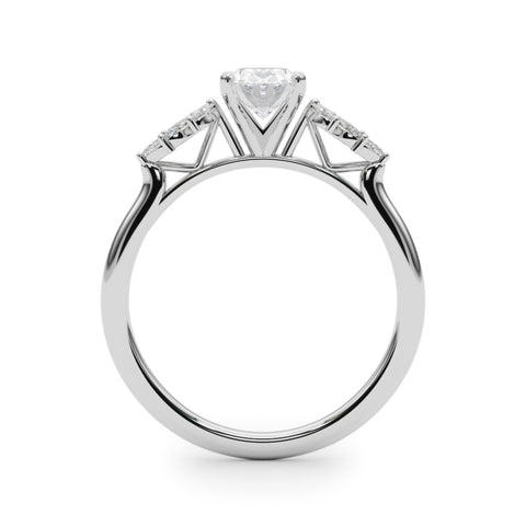 Silver Oval Diamond Floral Side Stone Solitaire with Marquise Accents and Four-Prong Setting 1