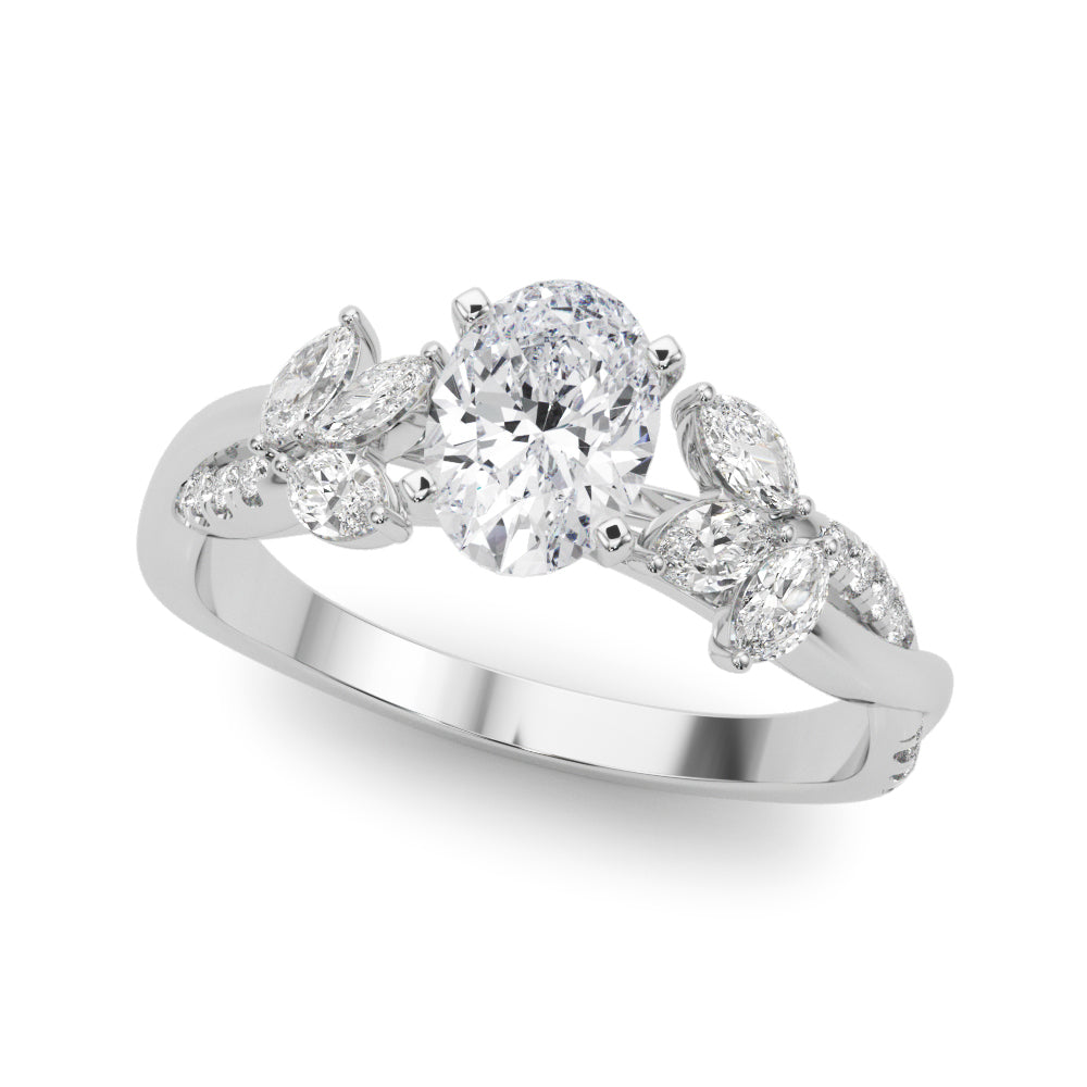 Silver Oval Diamond Floral Vine Solitaire Engagement Ring 2