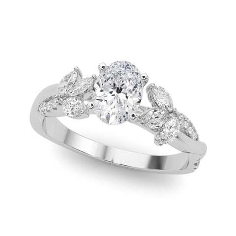 Silver Oval Diamond Floral Vine Solitaire Engagement Ring 2