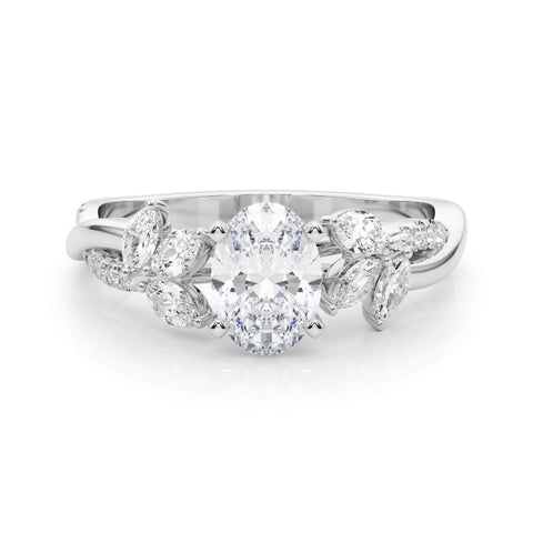 Silver Oval Diamond Floral Vine Solitaire Engagement Ring