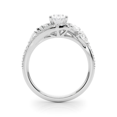 Silver Oval Diamond Halo Ring with Marquise and Pavé Band in Prong Setting 1