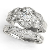 Silver Oval Diamond Milgrain Marquise Filigree Engagement Ring with Prong Setting 1