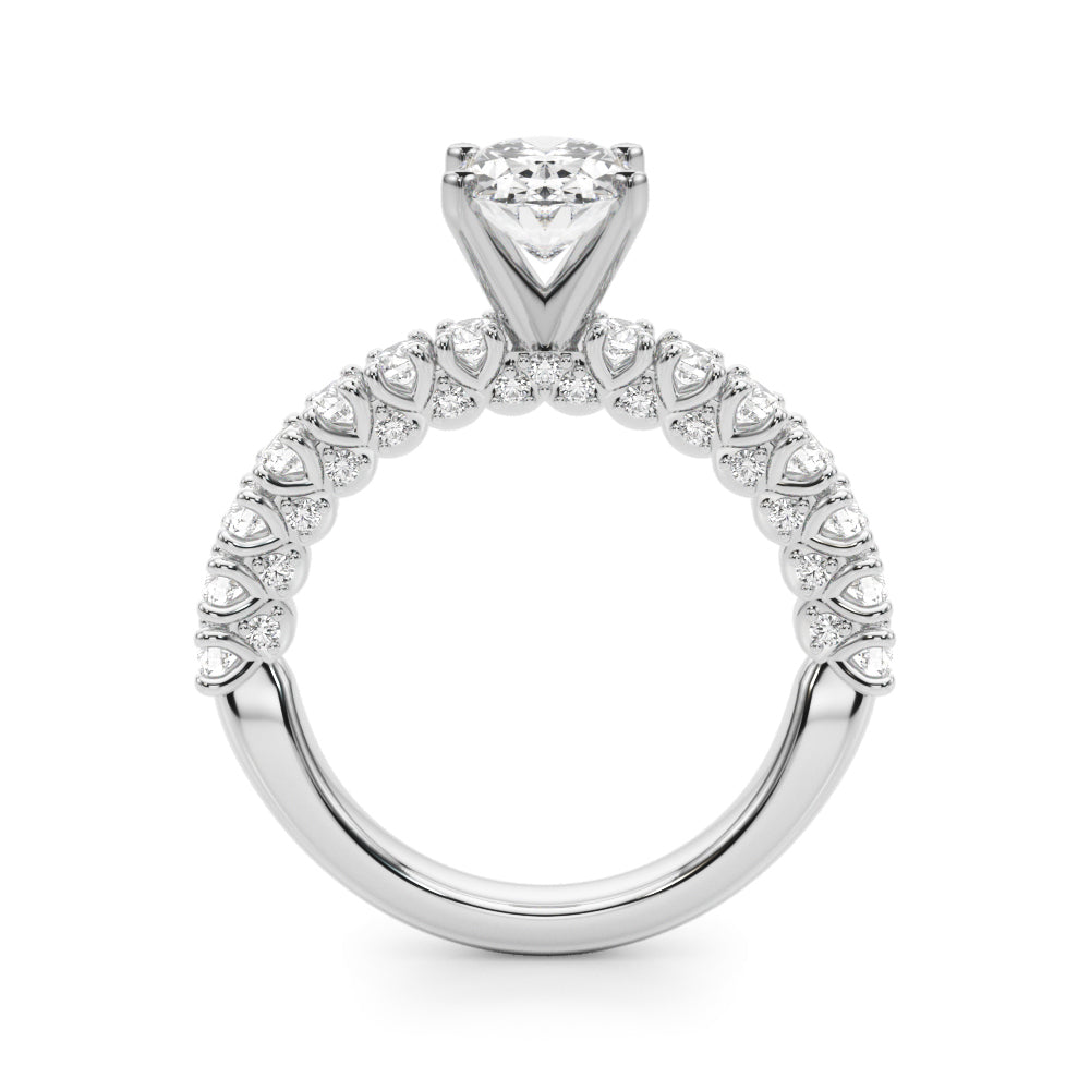 Silver Oval Diamond Pavé Band Solitaire Ring with Four-Prong Setting 1