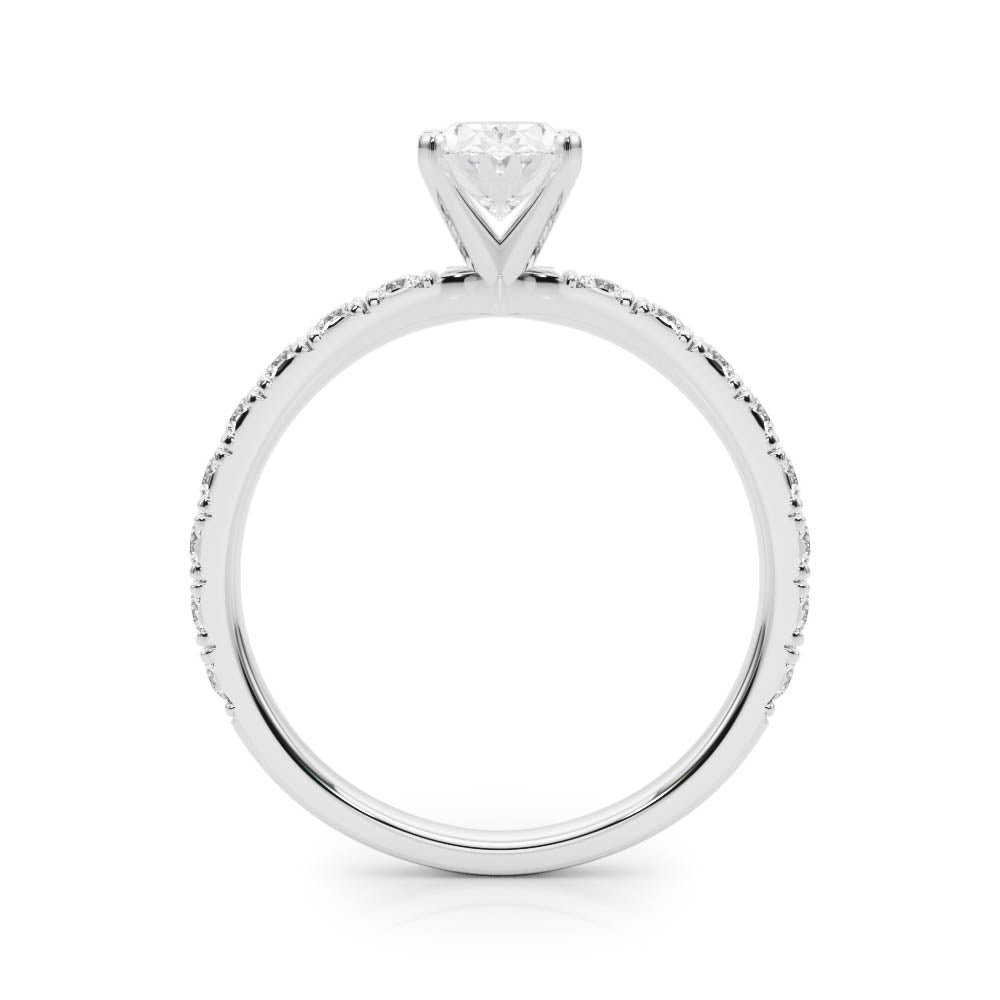 Silver Oval Diamond Pavé Band Solitaire with Four-Prong Setting 1