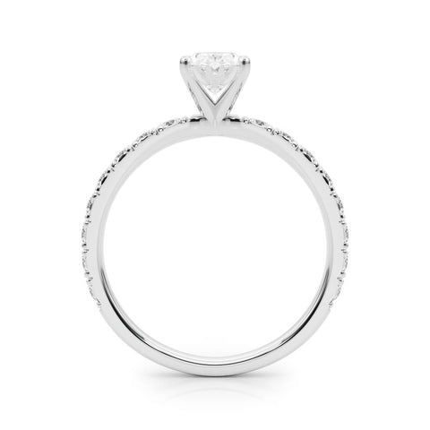 Silver Oval Diamond Pavé Band Solitaire with Four-Prong Setting 1