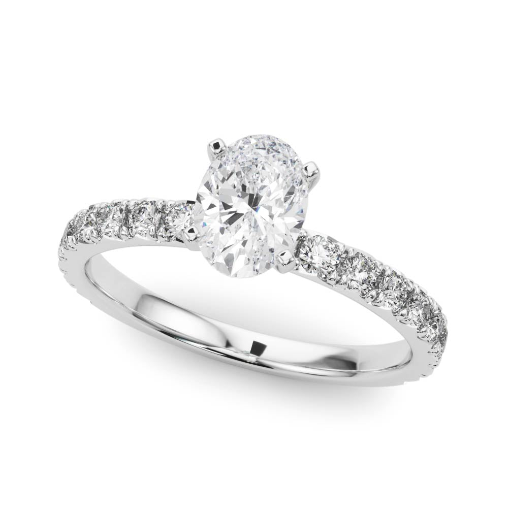 Silver Oval Diamond Pavé Band Solitaire with Four-Prong Setting 2