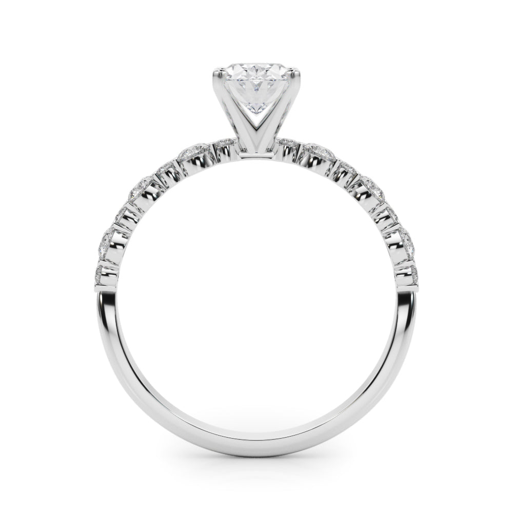 Silver Oval Diamond Prong Set Engagement Ring with Pave Band 1