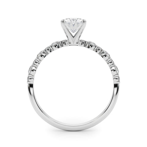 Silver Oval Diamond Prong Set Engagement Ring with Pave Band 1