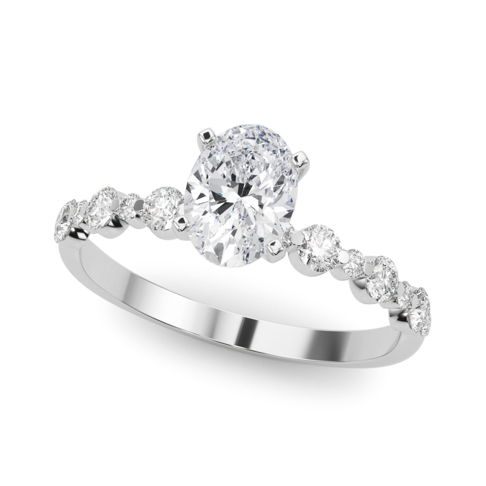 Silver Oval Diamond Prong Set Engagement Ring with Pave Band 2