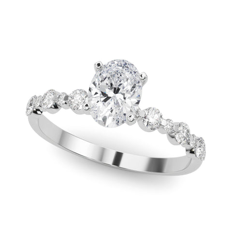 Silver Oval Diamond Prong Set Engagement Ring with Pave Band 2