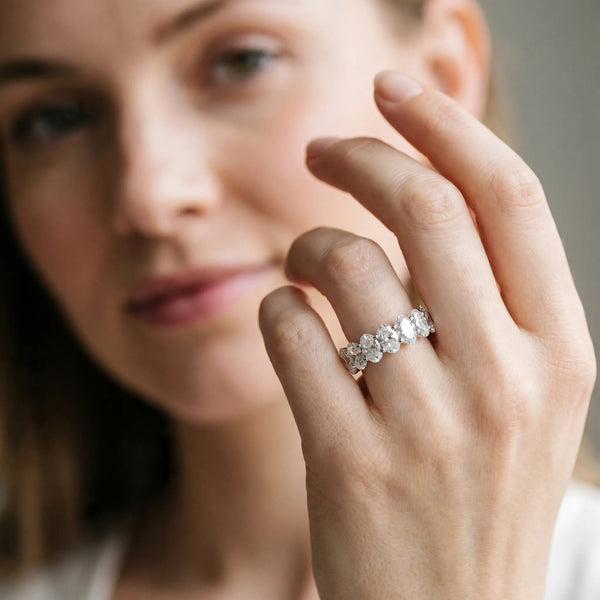 Silver Oval Diamond Prong-Set Eternity Band