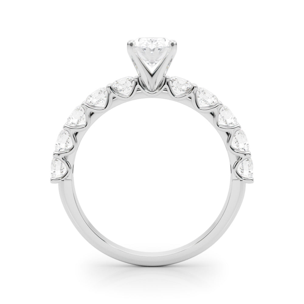 Silver Oval Diamond Prong Setting with Side Stones on a Pave Band 1