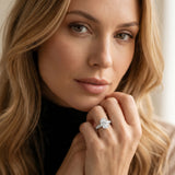 Silver Oval Diamond Solitaire Ring with Prong Setting and Pavé Band_57