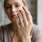 Silver Oval Diamond Solitaire Ring with Prong Setting and Pavé Band_58