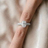 14K White Gold 3.51 Carat D VS1 Oval Diamond Solitaire Ring with Prong Setting and Pavé Band