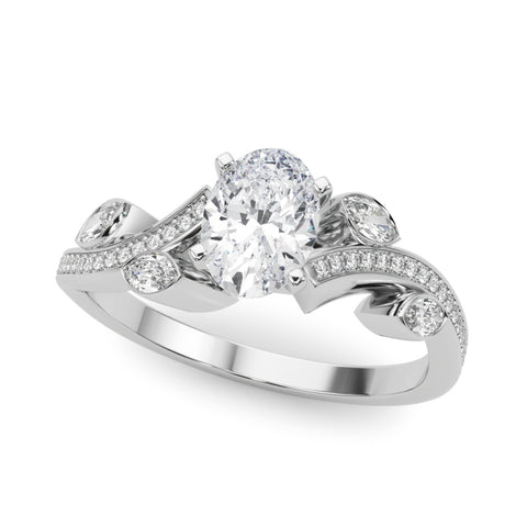 Silver Oval Diamond Swirl Band with Prong Setting 2