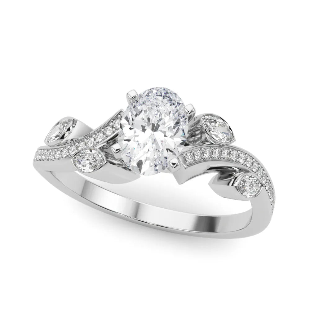 Silver Oval Diamond Swirl Band with Prong Setting