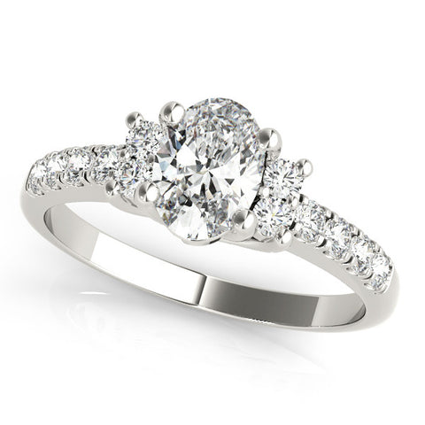 Silver Oval Diamond Three-Stone Pave Band with Four-Prong Setting 2