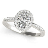 Silver 1.58 Carat F VS1 Oval Halo Diamond Engagement Ring with Pavé Band and Four-Prong Setting