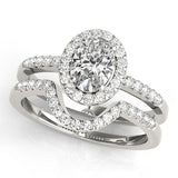 Silver 1.58 Carat F VS1 Oval Halo Diamond Engagement Ring with Pavé Band and Four-Prong Setting