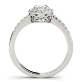 Silver 1.58 Carat F VS1 Oval Halo Diamond Engagement Ring with Pavé Band and Four-Prong Setting