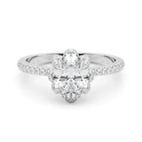 White gold Fancy Pink Cushion  Halo Diamond Pave Band Ring with Four-Prong Setting