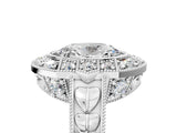 Silver Oval Halo Diamond Ring with Milgrain Bezel and Prong Setting_11